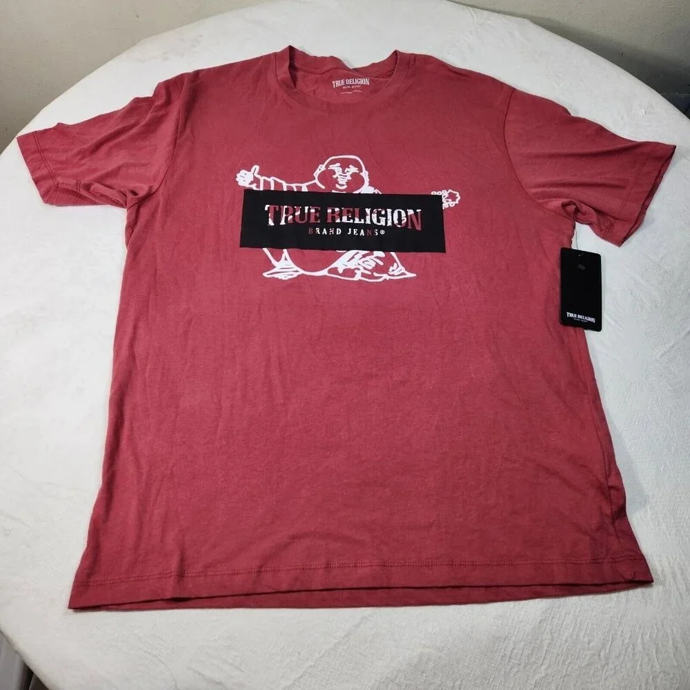 True Religion Mens Size XL T Shirt Heart Red Short Sleeve Buddha Logo NWT --15
